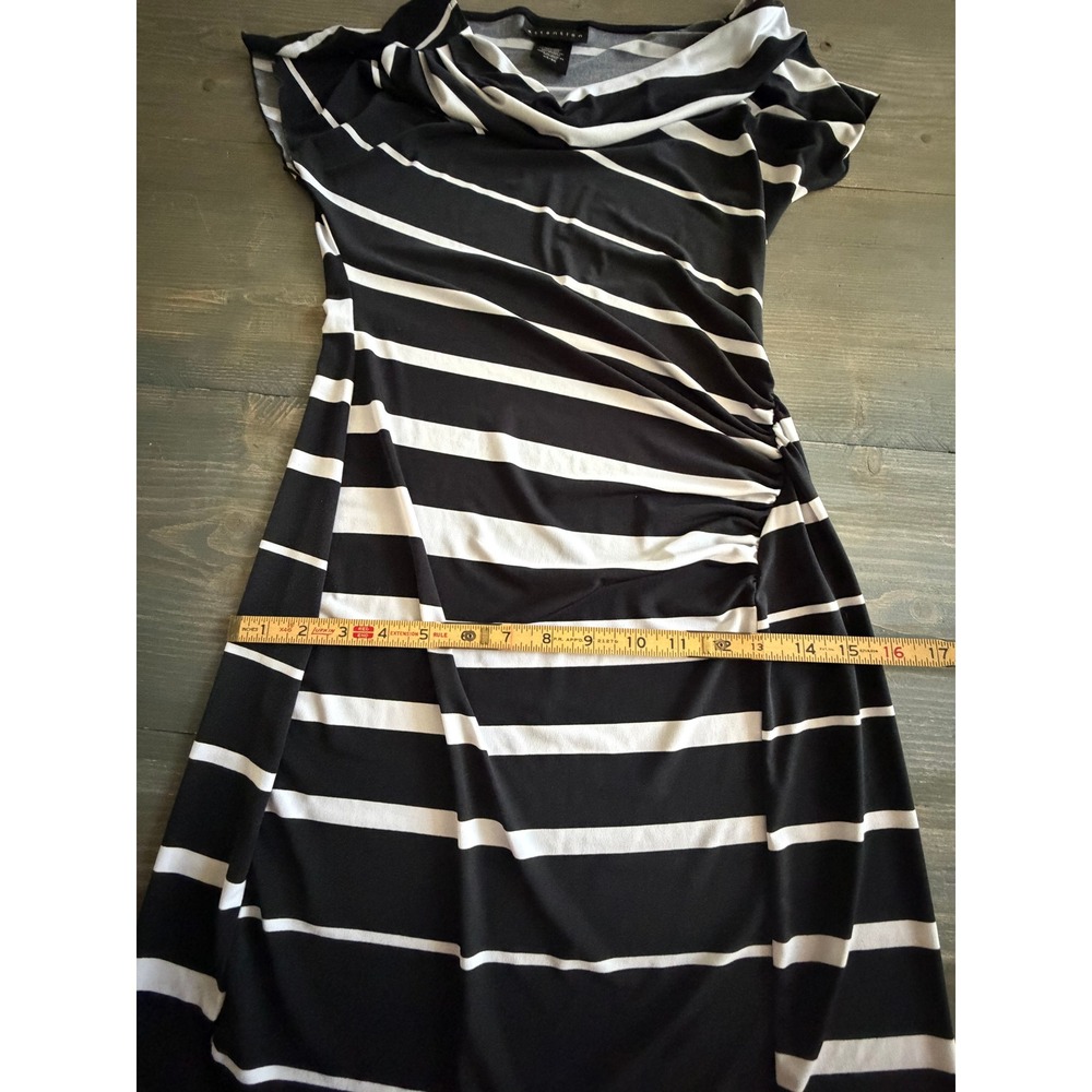 Attention Womens Black White Striped Cowl Neck Ruched Sheath Dress XS 3012 - Picture 7 of 9